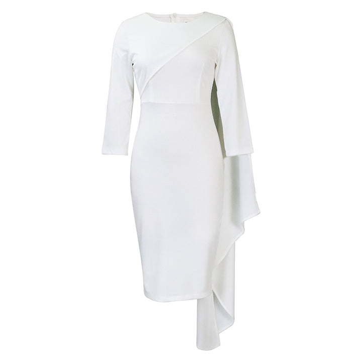 Dame Elegant kjole med asymmetrisk drapering og lange ærmer Stilla