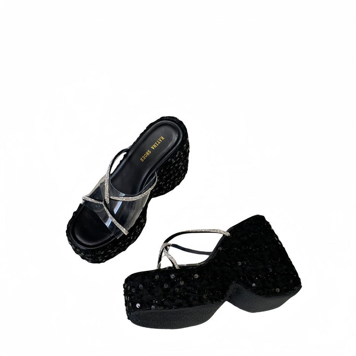 Dame Plateau-sandaler med glamorøst pailette-design og trendy rem Stilla