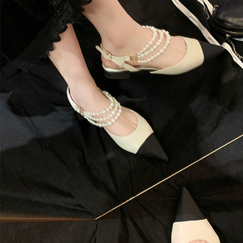 Dame sling-pumps med elegant perleapplikation og spidst formet Stilla