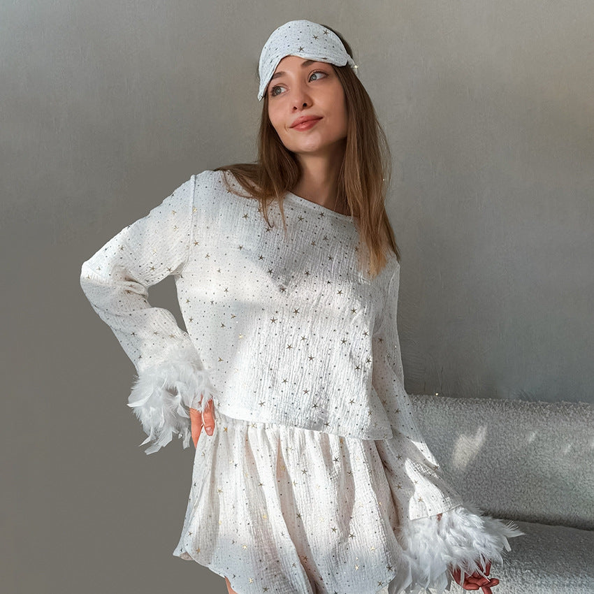 Dame elegant natkjole sæt med prydede ærmer og sovemaske Stilla