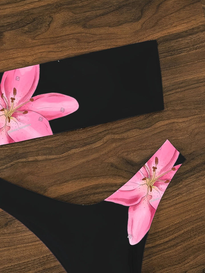 Dame Bandeau-bikini med blomsterdesign og sporty snit Stilla