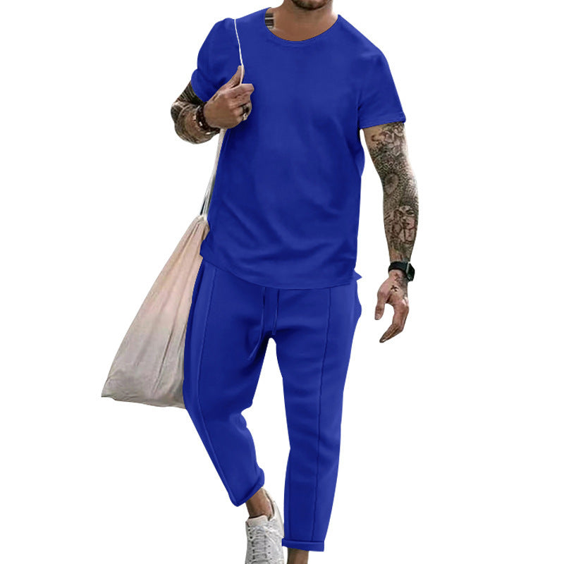 Herrer fritids T-shirt og sweatpants sæt med moderne snit Stilla