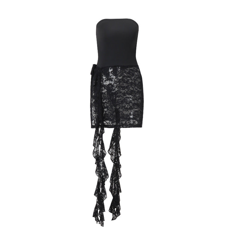 Dame Strapless Minikjole med elegant blonde og flæse detaljer Stilla