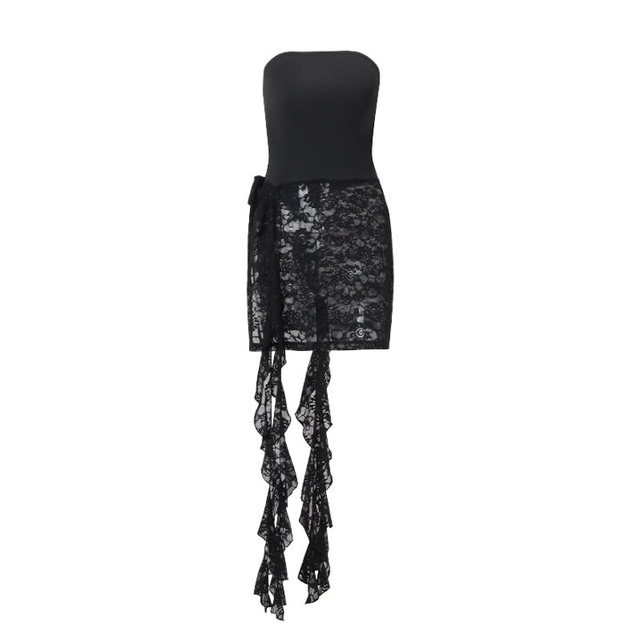 Dame Strapless Minikjole med elegant blonde og flæse detaljer Stilla