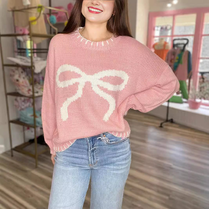 Dame casual sweater med legende bue motiv og iøjnefaldende detaljer Stilla