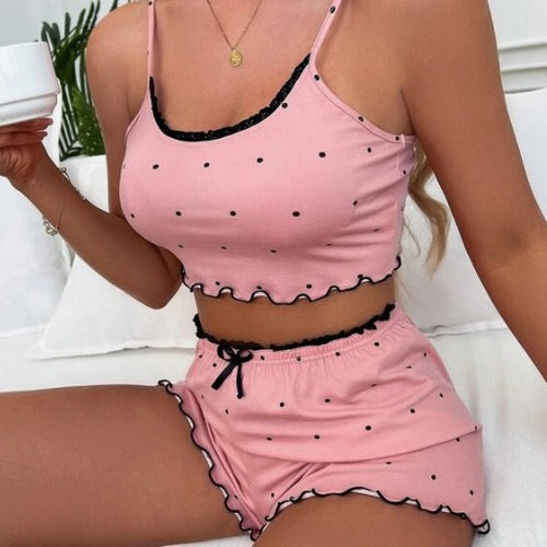Dame Crop-Top og Shorts Sæt med legesygt prikkedesign Stilla
