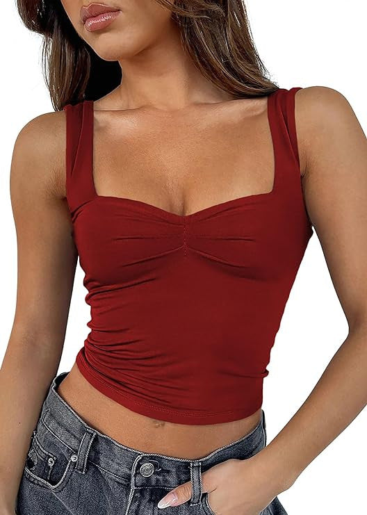 Dame Crop-Top med rynket detalje og kvadratisk udskæring Skovae