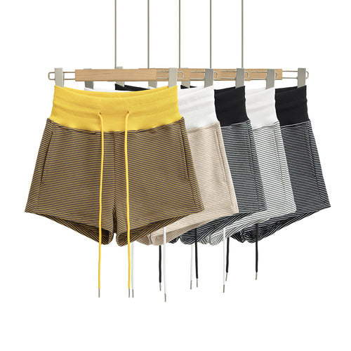 Dame Sporty Striped Shorts med høj talje og justerbar snor Stilla
