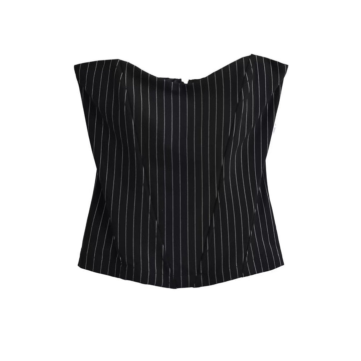 Dame cropped top med diskret stribemønster og flot V-hals Stilla