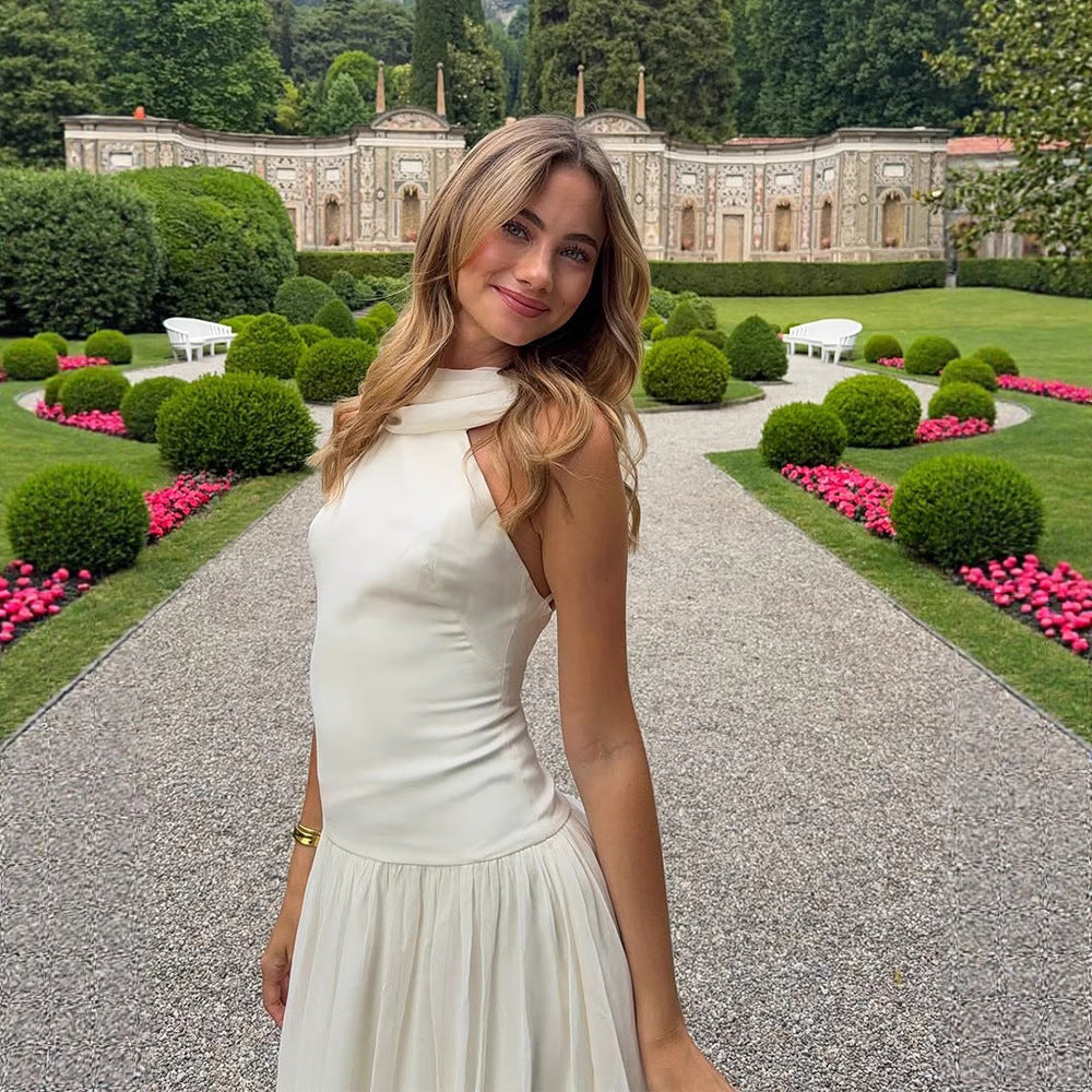 Dame Elegant Maxi-kjole med flot ståkrave og flydende skirt Stilla