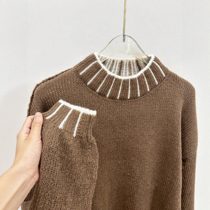 Kvinders afslappede strikket sweater med høj krave og justerbare ærmer Stilla