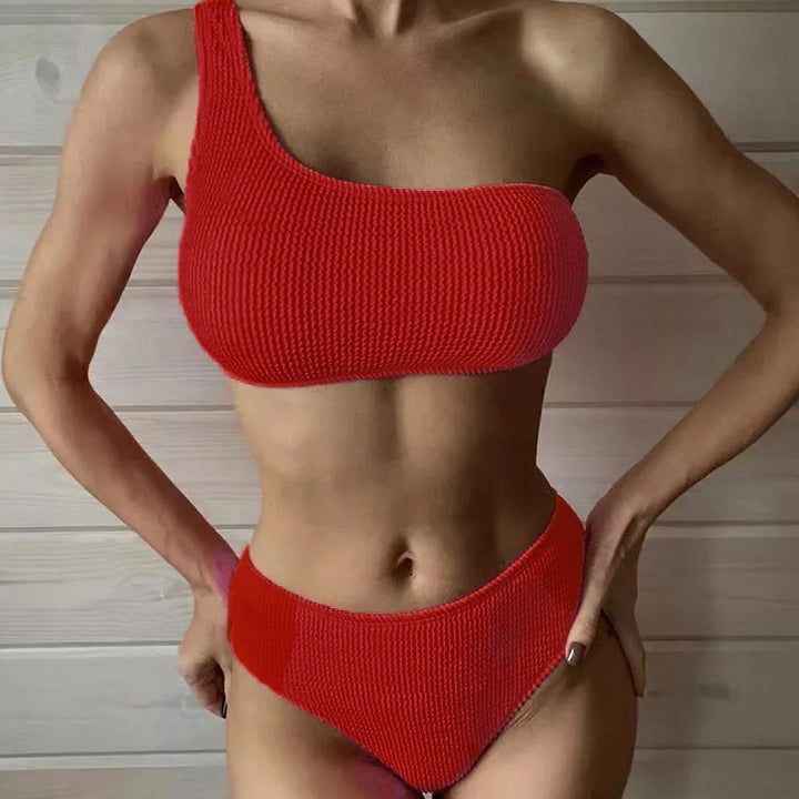 Dame asymmetrisk bikini-sæt med struktureret overflade Skovae