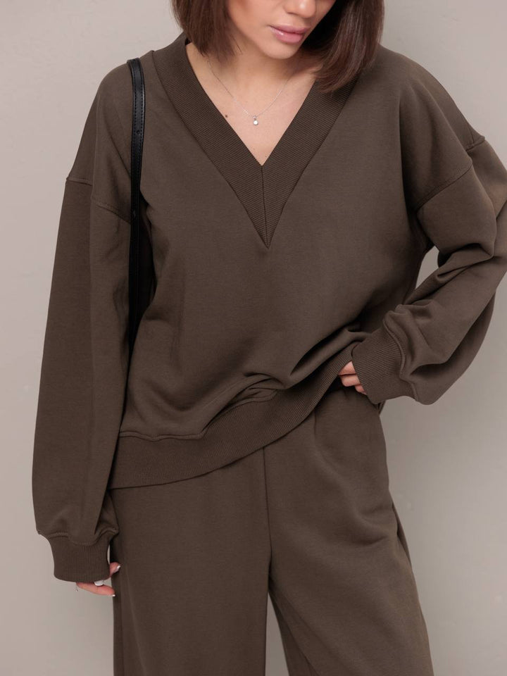 Kvinders sporty oversized sweatshirt med V-hals og lange ærmer Skovae