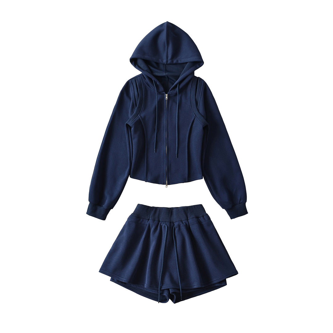 Dame Sporty Hoodie og Shorts Sæt med svingende Nederdel Stilla