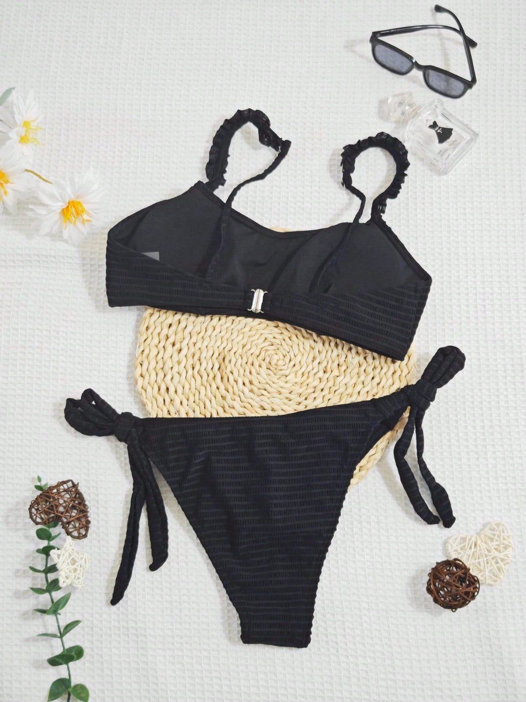 Dame Rynket Crop Top og Binde-Sider Bikini Sæt Stilla