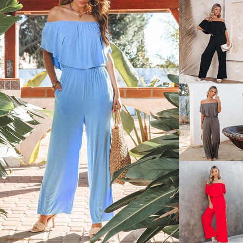 Dame Off-Shoulder Jumpsuit med bred ben og elastisk talje Skovae