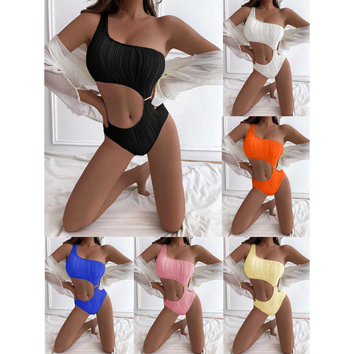 Dame Ensidig Badedragt med elegant Flæsedesign Skovae