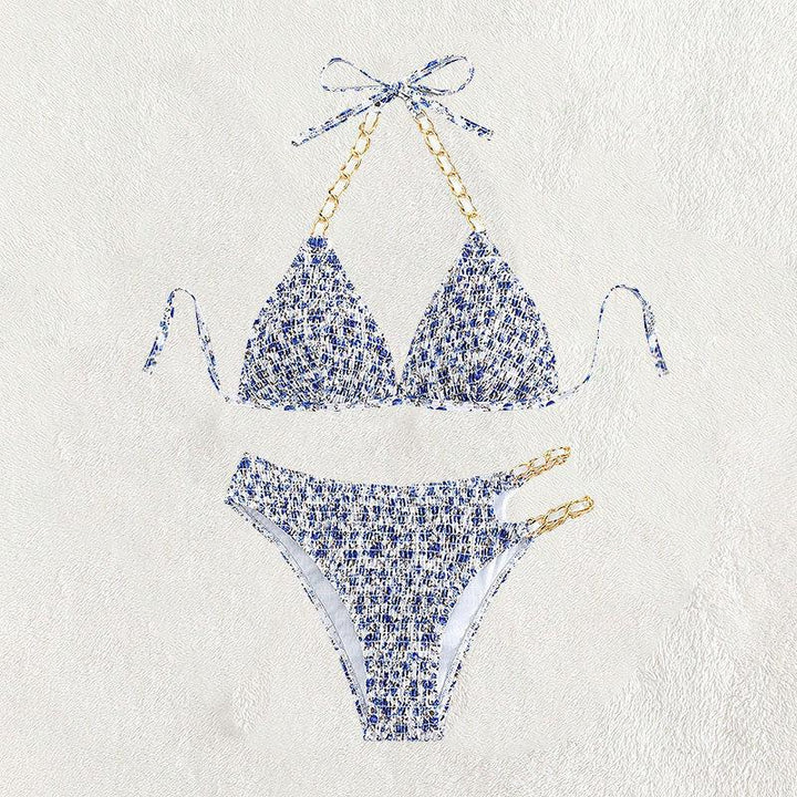 Dame triangle-bikini med kunstnerisk mønster og justerbare kæder Skovae