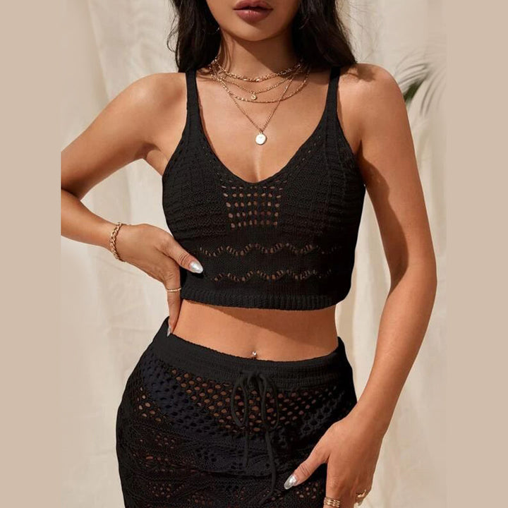 Dame Hæklet Crop-Top og Nederdel Sæt Skovae