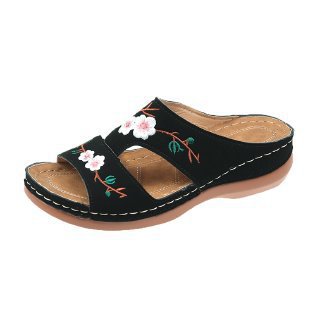 Dame clogs med blomsterbroderi og anatomisk fodseng Stilla