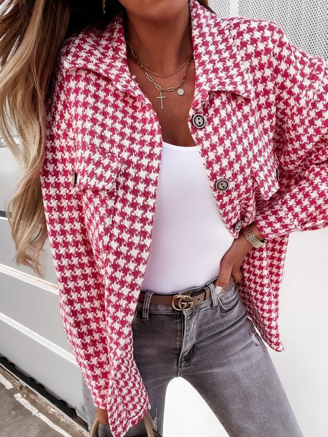 Dame casual overshirt-jakke med hørfrakke-mønster og praktiske brystlommer Stilla
