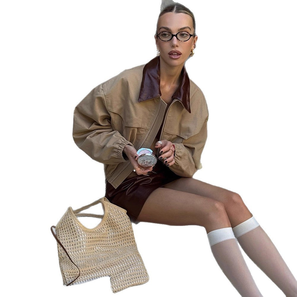 Damer afslappet cropped jakke med høj krave og volumenermer Stilla