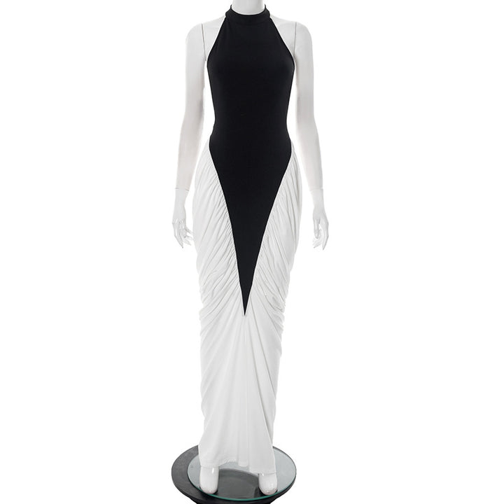 Dame Elegant Halterneck Rynked Maxi Kjole Stilla