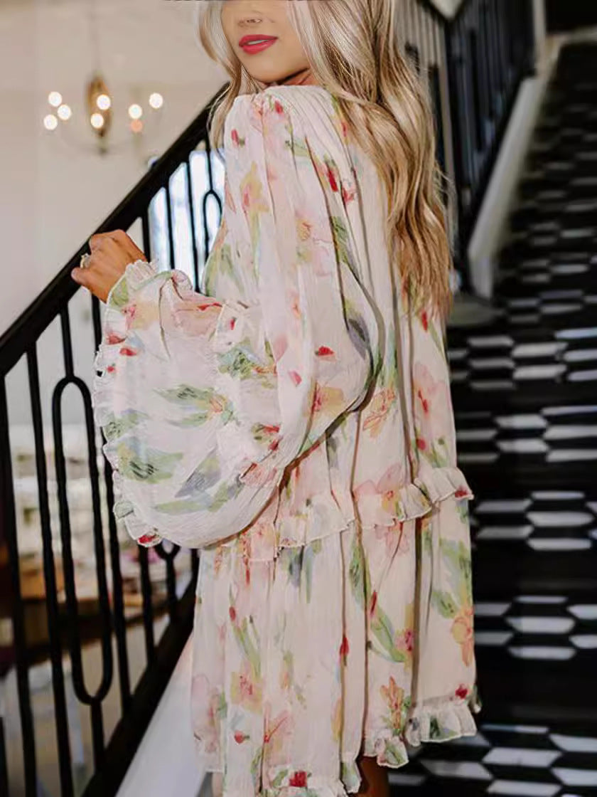 Dame blomster mønster kjole med volanger Stilla