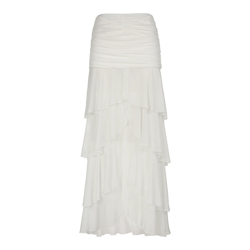 Damen eleganter Maxi-Rock mit voluminösen Rüschendetails Skovae