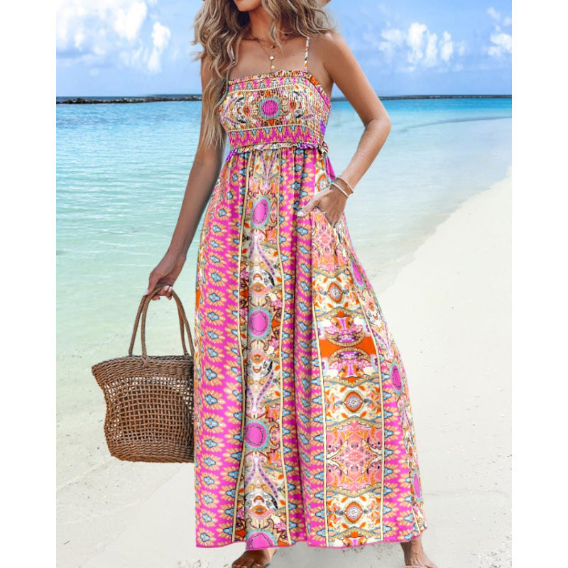 Dame Bohemian Paisleytrykt Maxi Kjole med justerbare stropper Stilla