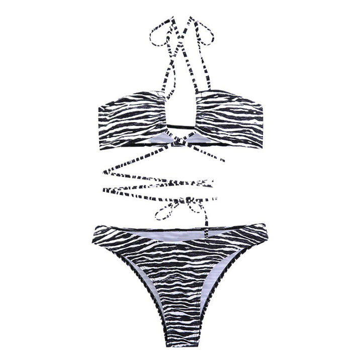 Femme Zebra-Print Cut-Out Bikini-Sæt med justerbare bånd Stilla