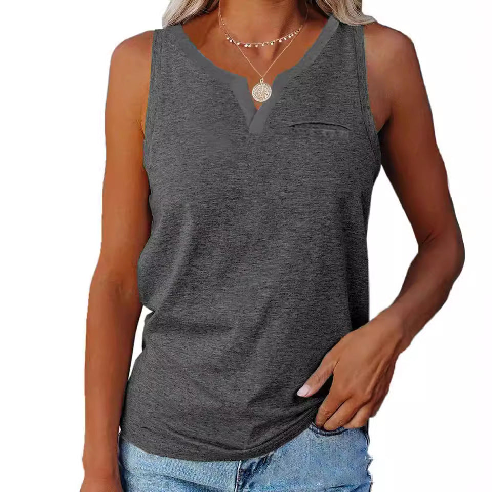 Dame afslappet V-hals tanktop med lomme Stilla