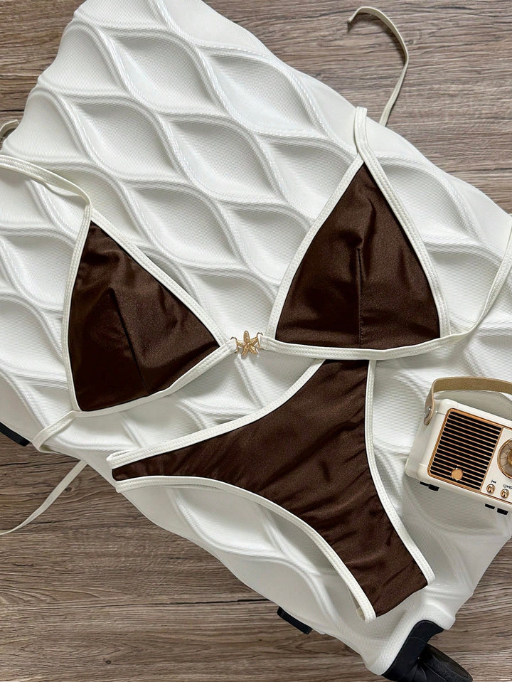 Dame triangel-bikini med elegant ribbestruktur Skovae