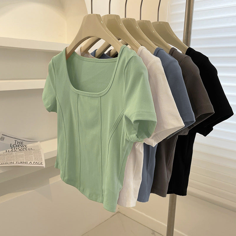 Femme Quadrat-Udskæring Cropped T-Shirt med struktureret Stitching Stilla