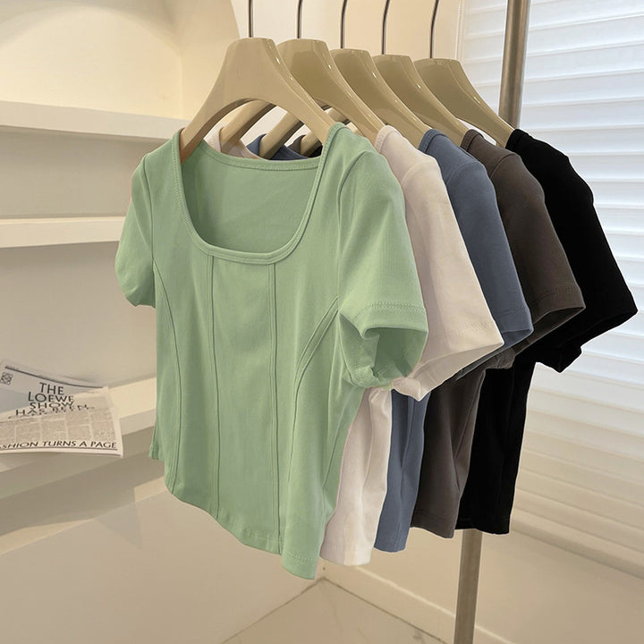 Femme Quadrat-Udskæring Cropped T-Shirt med struktureret Stitching Stilla
