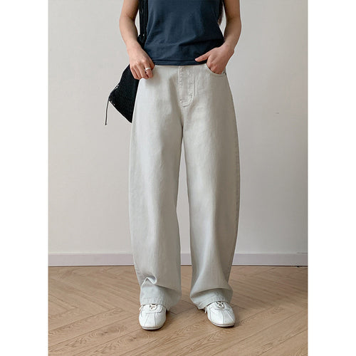 Dame brede high-waist jeans i en afslappet skæring med elegante folder Stilla