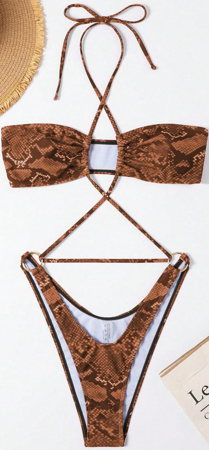 Dame triangel-bikini med raffineret krydsdesign Skovae