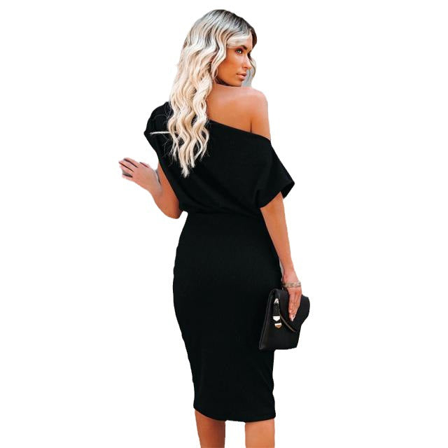 Dame Off-Shoulder Bodycon Midi Kjole Stilla