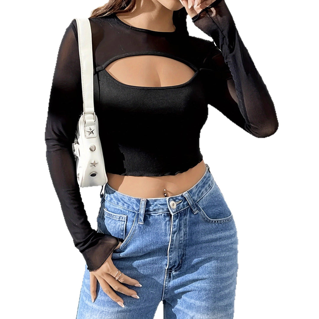 Dame nan Lagen-Crop-Top med bryst-Cut-Out, bustier-indlæg og gennemsigtige langærmer Skovae
