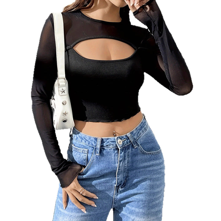 Dame nan Lagen-Crop-Top med bryst-Cut-Out, bustier-indlæg og gennemsigtige langærmer Skovae