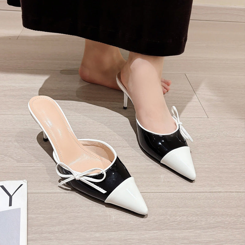 Dame Slingback Pumps med elegant sløjfeapplikation og spids tå Stilla