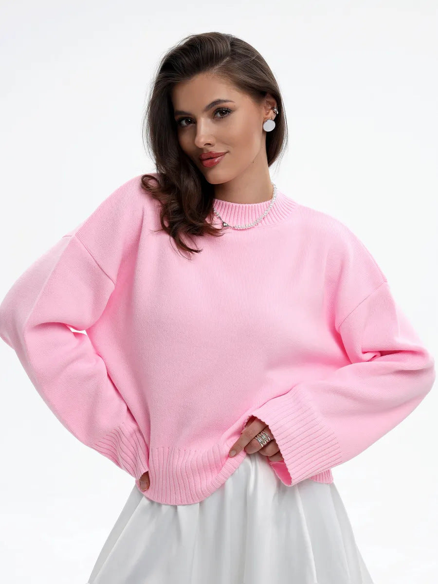Dame Cozy Sweater med Løs Pasform og Struktureret Strikket Mønster Stilla