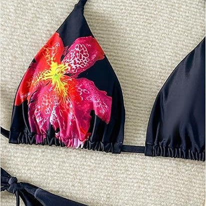 Dame Triangel-bikini med legende blomster mønster og justerbare bindebånd Stilla