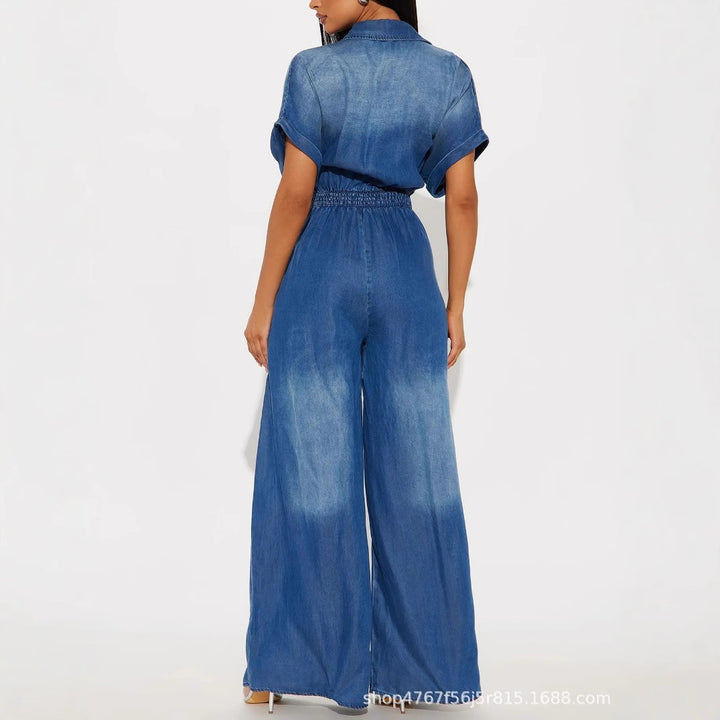 Dame afslappet denim-overall med vidde ben og praktiske lommer Stilla