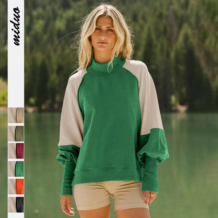 Dame sporty oversized sweatshirt med høj hals og manuelt justerbare ærmer Stilla