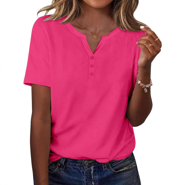 Damer Knapp-Up Henley T-Shirt Stilla