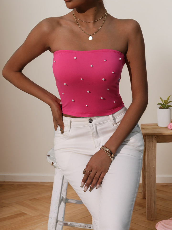 Dame bandeau-top med elegante perleapplikationer Skovae