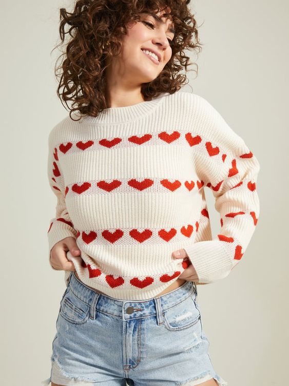 Kvinders hyggelige sweater med hjerte mønster og blødt strik Stilla