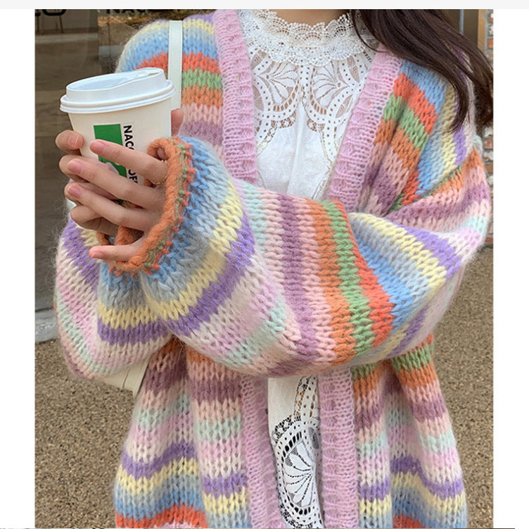 Femme Chunky Strik Åben Front Pastel Cardigan Stilla
