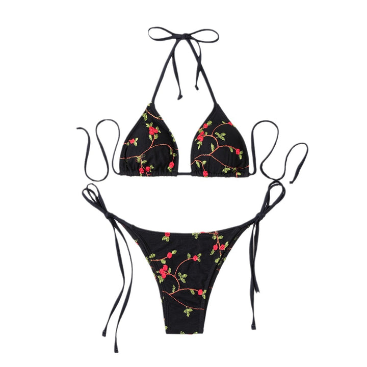 Dame triangel-bikini med håndlavede florale broderier Skovae